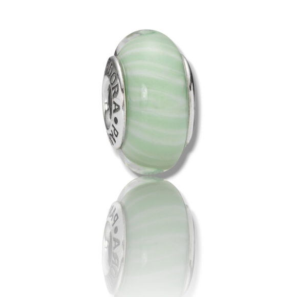 Pandora Jewelry - PANDORA Light Aqua/Green Candy Stripes Murano Glass Bead Charm S925 Retired